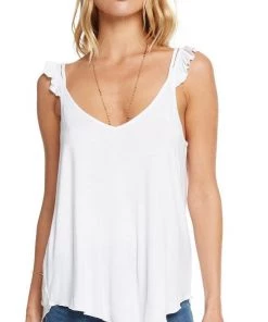 New Arrivals Chaser Cool Jersey Ruffle Strap Double V Cami Top