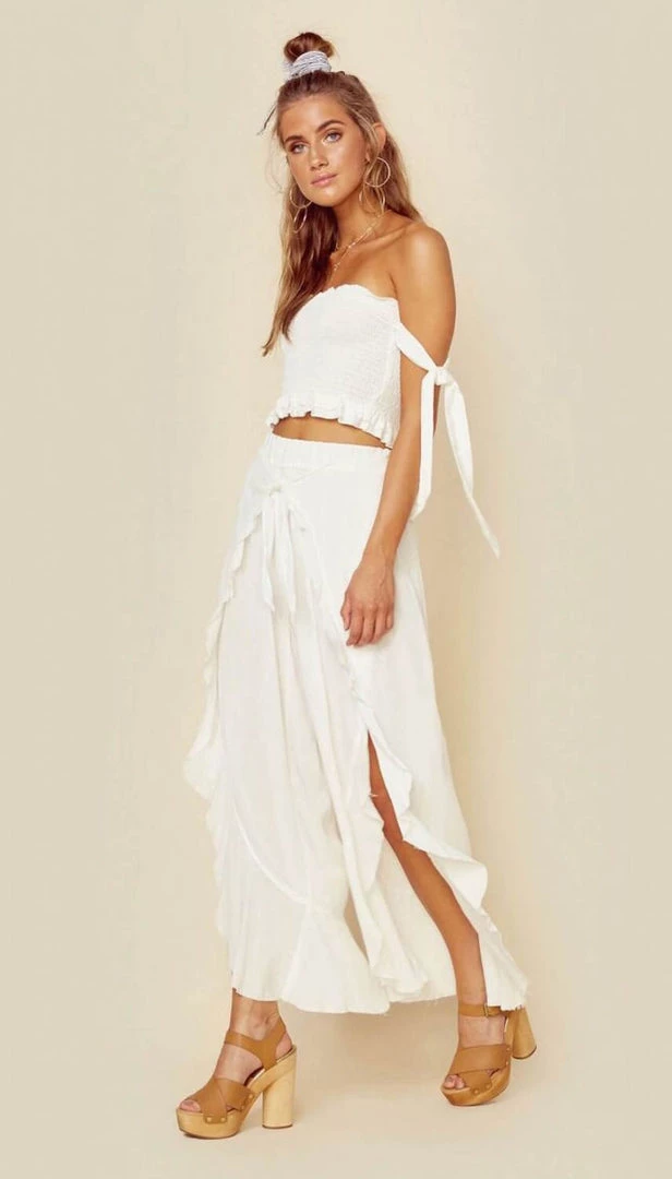 New Arrivals Blue Life Ruffle Culotte Pants Ivory