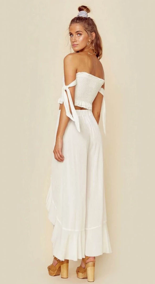 New Arrivals Blue Life Ruffle Culotte Pants Ivory