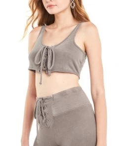 Wildfox Cady Tie Up Crop Tank Top Gray