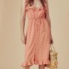 New Arrivals For Love And Lemons Natalia Copper Dot Midi Dress