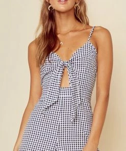 Blue Life Tied Up Romper Navy Gingham SUMMER SALE