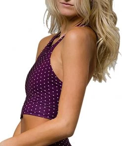 Onzie Peek A Boo Racer Crop Top Aubergine Dot
