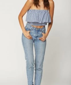 Flynn Skye Fiona Crop Top Gingham Blues