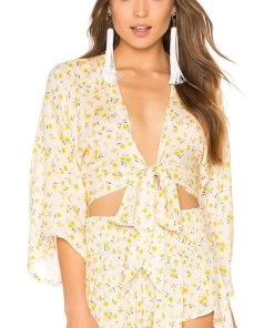 Tops Blue Life Wrap Crop Top Mellow Yellow Floral