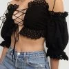 For Love And Lemons Anabelle Eyelet Crop Top Black