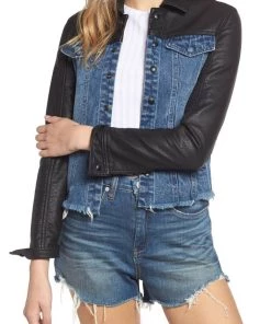 Blank NYC Arachnophobia Faux Leather & Denim Jacket