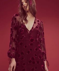 For Love And Lemons Sophie Velvet Floral Midi Dress