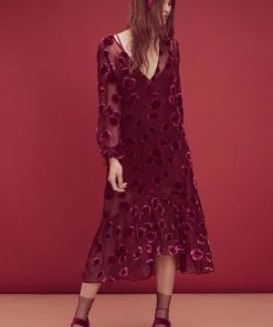 For Love And Lemons Sophie Velvet Floral Midi Dress