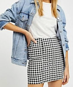 Free People Black Gingham Mini Skirt