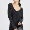 Joah Brown For Keeps V Neck Long Sleeve Top Graphite Rib Tops