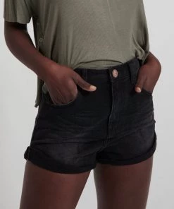 One Teaspoon Black Anchor High Waist Bandits Jean Shorts Denim