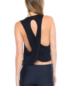 Joah Brown Half Moon Crop Top Black Tops