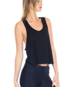 Joah Brown Half Moon Crop Top Black Tops