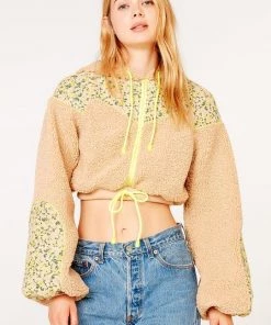 For Love And Lemons Brooke Shearling Cropped Hoodie Teddy