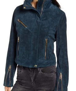 Blank NYC Suede Moto Jacket Galactic Teal Jackets & Blazers