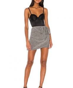 For Love And Lemons Auguste Sparkle Mini Skirt Silver SUMMER SALE