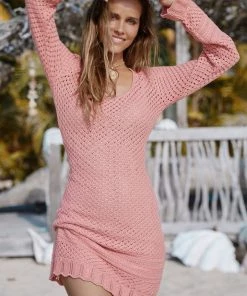 Spell & The Gypsy Atlantic Crochet Mini Dress Peach