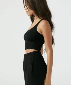 New Arrivals Joah Brown One Shoulder Crop Tank Black