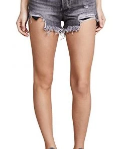 Free People Loving Good Vibrations Destroyed Denim Shorts Black