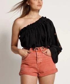 One Teaspoon Coral Studded Bandits High Waist Denim Jean Short