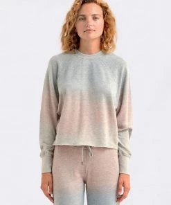 Sundry Tie Dye Cutoff Pullover Sweater Mist