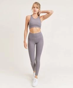 Mono B Textured Houndstooth High Waist Leggings Plum Gray Lounge + Active Wear