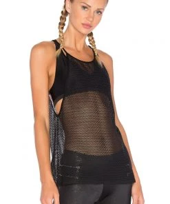Activewear Blue Life Fit Black Mesh High Neck Tank