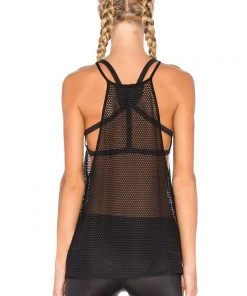 Activewear Blue Life Fit Black Mesh High Neck Tank