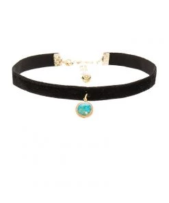 Vanessa Mooney Black Velvet Choker With Turquoise Circle Charm