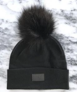 Sweat Active Cashmere Beanie With Fur Pom Pom Black