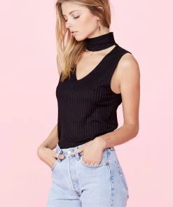 New Arrivals LNA Detached Turtleneck Sleeveless Top Black