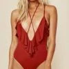 Swimwear Blue Life Ruffled Romance One Piece Swim Suit Mahogany