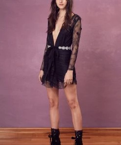 For Love And Lemons Daisy Lace Mini Dress Black