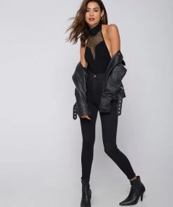 New Arrivals Motel Myla High Neck Glitter Bodice Bodysuit