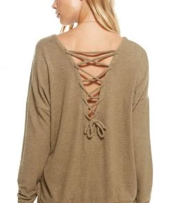 New Arrivals Chaser Love Knit Lace Up Back Drop Shoulder Pullover