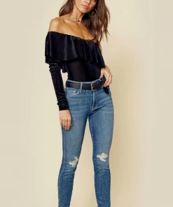 Blue Life Velvet Rib Asymmetrical Bodysuit New Arrivals