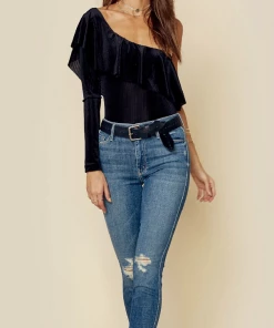 Blue Life Velvet Rib Asymmetrical Bodysuit New Arrivals