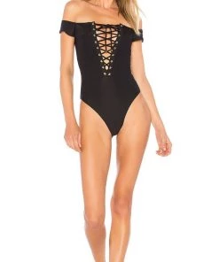 New Arrivals Blue Life Off Shoulder One Piece Swim Suit Black