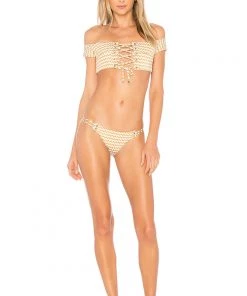 Swimwear Blue Life Off Shoulder Tied Swim Top Gold