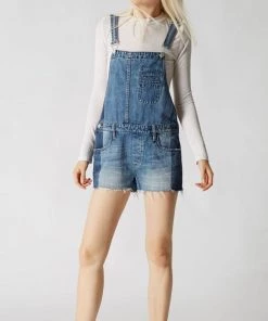 Blank NYC Funny Bone Short Denim Distressed Overalls