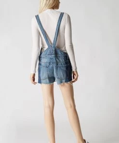 Blank NYC Funny Bone Short Denim Distressed Overalls