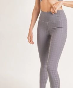Mono B Textured Houndstooth High Waist Leggings Plum Gray Lounge + Active Wear