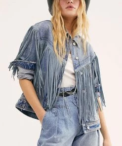 Free People After Hours Fringe Denim Jacket