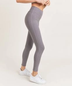 Mono B Textured Houndstooth High Waist Leggings Plum Gray Lounge + Active Wear