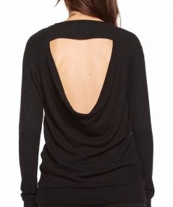 Chaser Waffle Thermal Drape Back Long Sleeve Sweaters & Knits