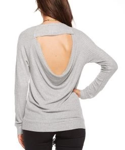 Chaser Waffle Thermal Drape Back Long Sleeve Sweaters & Knits