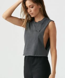 Joah Brown Cut Off Boyfriend Crop Tank Top