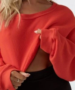 Joah Brown Cut Off Cropped Sweatshirt Hot Sauce