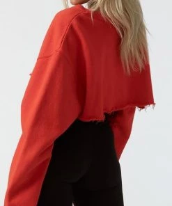 Joah Brown Cut Off Cropped Sweatshirt Hot Sauce